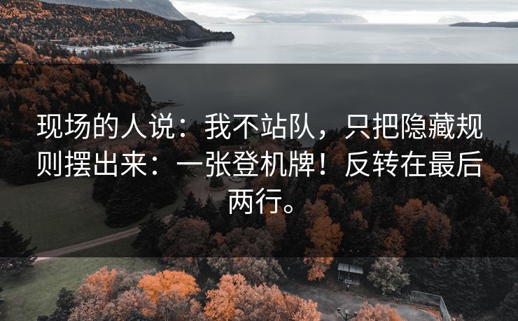 现场的人说：我不站队，只把隐藏规则摆出来：一张登机牌！反转在最后两行。