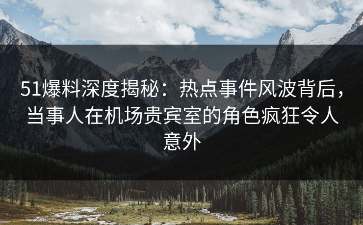 51爆料深度揭秘：热点事件风波背后，当事人在机场贵宾室的角色疯狂令人意外